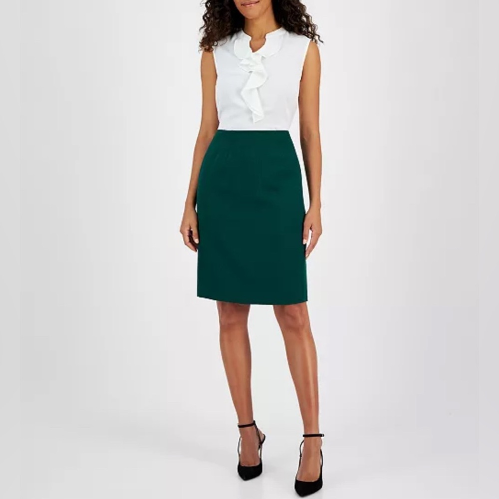SOLD - Calvin Klein Women's Faux Suede Dark Green  Pencil Skirt  -- Size 10